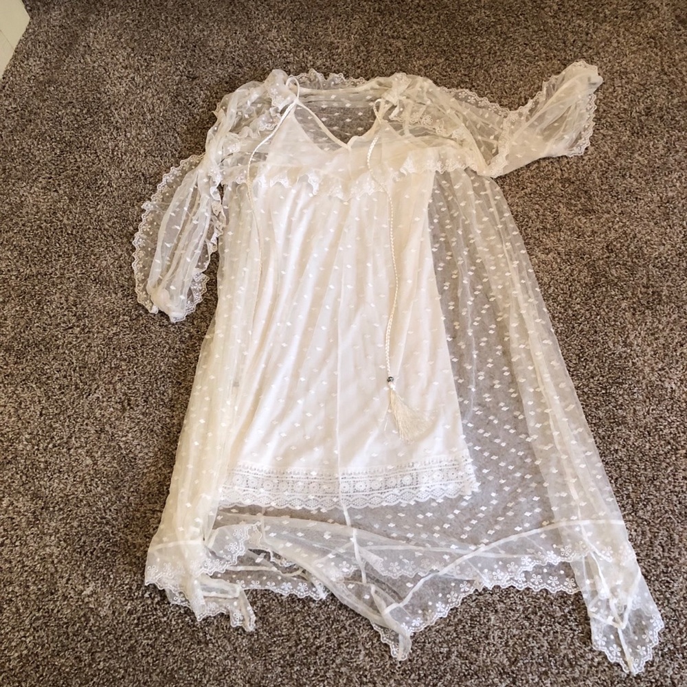 Boho White lace dress with slip underneath